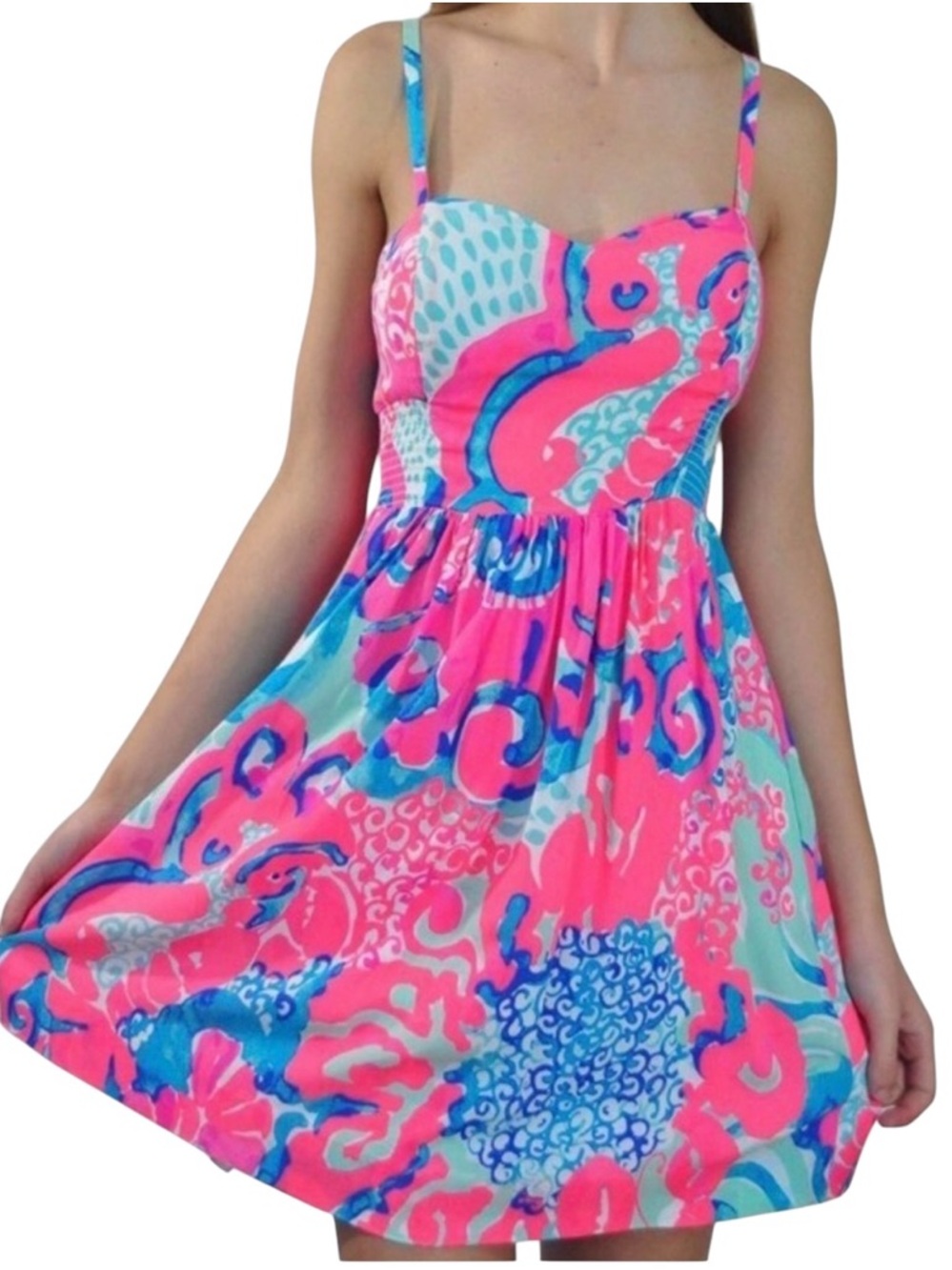 Lilly Pulitzer Coral & Teal Floral Mini Dress